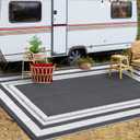 GarveeHome Outdoor Rug 9x18 ft Waterproof Mat Reversible Outdoor Plastic Straw Rug Patio Rug Camping Rug Portable Outdoor Mat for RV Porch Balcony Backyard Picnic Beach Grey/White Panel