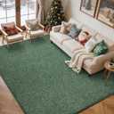 FinRec 5x7 Washable Area Rugs for Bedroom Living Room, Low Pile Thin Rug Solid Color, Non-Slip Carpet Indoor for Home Decor (Green)