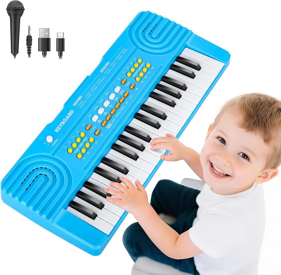Kids Piano Keyboard Toy for Toddlers 37 Key Electric Pianos with Microphone Toys for 3 4 5 6 7 Year Old Girls Boys Birthday Christmas Gifts (Blue)