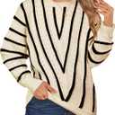 Cakulo Women's Oversized Fall Pullover Sweaters Batwing Long Sleeve Tunic Sweater Crochet Knit Tops 2025 (X-Large, Black and White)