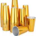 Zhehao 100 Pcs 16 oz Gold Christmas Cups Gold Glitter Plastic Cups Heavy Duty Tumblers Drinking for Party Birthday Camping Drinking Tastings Served Snacks