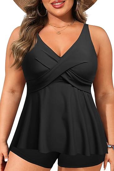 Top Only - Flowy Bathing Suits Top Plus Swim Top 2025 Modest Swimsuits Top, M, Black
