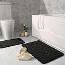 Bath Mat 2 Piece Memory Foam Cobblestone Bathroom Rug Set Soft Absorbent Anti-Slip Toilet Shower Bath Rugs Rectangular Floor Mat Area Rug (Black)