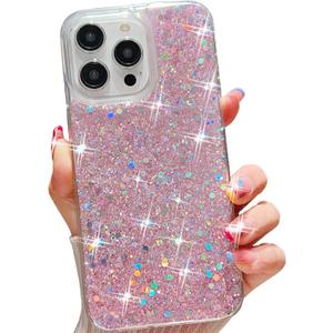for iPhone 15 Plus Case Glitter, Shiny Bling Sparkly Design Phone Cover for Women Girls Cute Soft TPU Slim Shockproof Protective Phone Case for iPhone 15 Plus 6.7", Pink