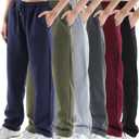 6 Pcs Boys Fleece Sweatpants Youth Joggers & Open Bottom Athletic Pants Kids Warm Active Sweatpants, Size Small, Black, Dark Gray, Light Gray, Navy Blue, Green, Dark Red