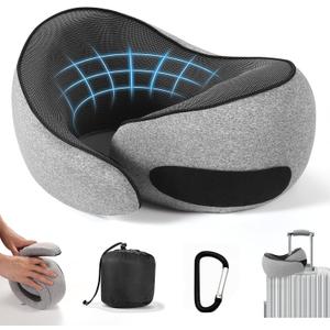 SZXYX Neck Travel Pillows - 100% Pure Memory Foam Neck Pillow for Airplanes, Comfortable Breathable Cover, 360 Support Stowable Pillows for Sleeping, Car, Airport Travel Essentials, Gray