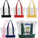 Mini Canvas Tote Bag with Pockets, 12oz Cotton Small Tote Bag with Zipper Reusable Grocery Shopping Bags for DIY (Multicolor)
