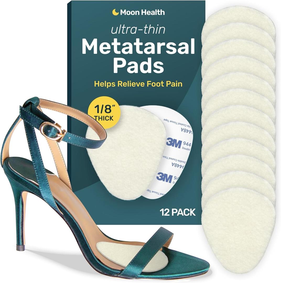 Ultra Thin Metatarsal Pads Women and Men, Ball of Foot Cushions, Metatarsal Foot Pads for Women, Mens Foot Pads for Balls of Feet | 12 Pack, 6 Pairs, 1/8" Thick
