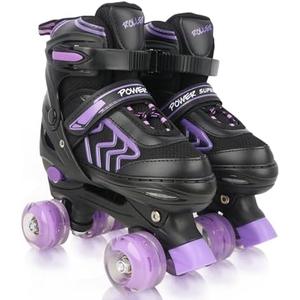 Kids Roller Skates for Boys Adjustable Roller Skates for Men Women Girls with 8 Wheels Lighting for Indoor Outdoor Quad Skates, Size M 35-38