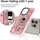 for iPhone 15 Pro Case Cute - Durable Shockproof 6.6 ft Drop Impact Phone Case - Funny Cassette Tape Design (6.1") Glitter Pink