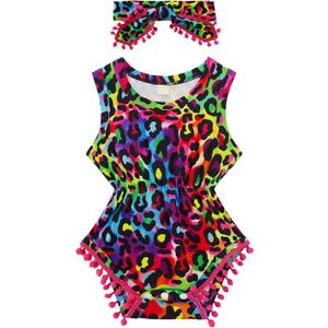 UNICOMIDEA 18-24 Months Baby Floral Romper Infant Playsuits Headband Jumpsuit Toddlers Outfits, 110