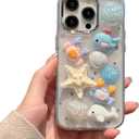 3D Seashell Clear Phone Case for iPhone 16 Pro 6.3",Unique Cute Chic Beachy Pearl Whale Shark Fish Pattern Trendy Funny Summer Coastal Protective Cover for iPhone 16pro 6.3inch