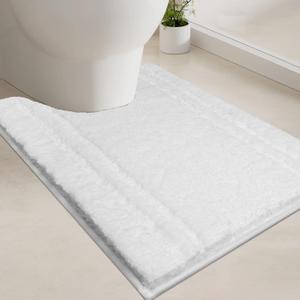 PURRUGS Bathroom Rug Non-Slip Machine Washable 20" x 24" U-Shaped, Super Absorbent and Quick Dry Shaggy Microfiber Bath Mat, Extra Soft and Plush Contour Rug for Toilet Base, White