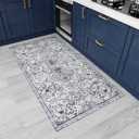 SALLOUS Vinyl Mat, 6x3ft Runner Mat for Hallway, Area Rug for Living Room, Non-Slip Waterproof Area Mat for Bedroom, Washable Floor Mat for Kitchen, Bathroom, Entryway (Grayish Blue) (6' x 3' (Runner))