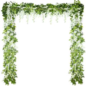 Syhood 4 Pieces 26 ft in Total White Artificial Wisteria Garland Hanging Flowers Vine Wedding Silk Wisteria Hanging Flower for Wedding Arch Home Garden Party Outdoor Decor