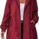 IN'VOLAND Women's Rain Jacket Plus Size Long Raincoat Lightweight Hooded Windbreaker Waterproof Jackets with Pockets (24 W, Red)