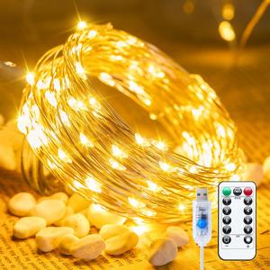Minetom Twinkle Fairy Lights, 33 ft 100 LED USB Plug in String Lights with Remote and Timer, Waterproof 8 Modes for Bedroom Indoor Wreath DIY Party Wedding Christmas Holiday Decoration (Warm White, Pack of 3)