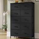 SONGMICS Dresser for Bedroom, Chest of Drawers, Steel, MDF, 10 Non-Woven Fabric Drawers, Storage Organizer Unit, Closet, Entryway, Rustic Brown and Ink Black ULGS125B01S