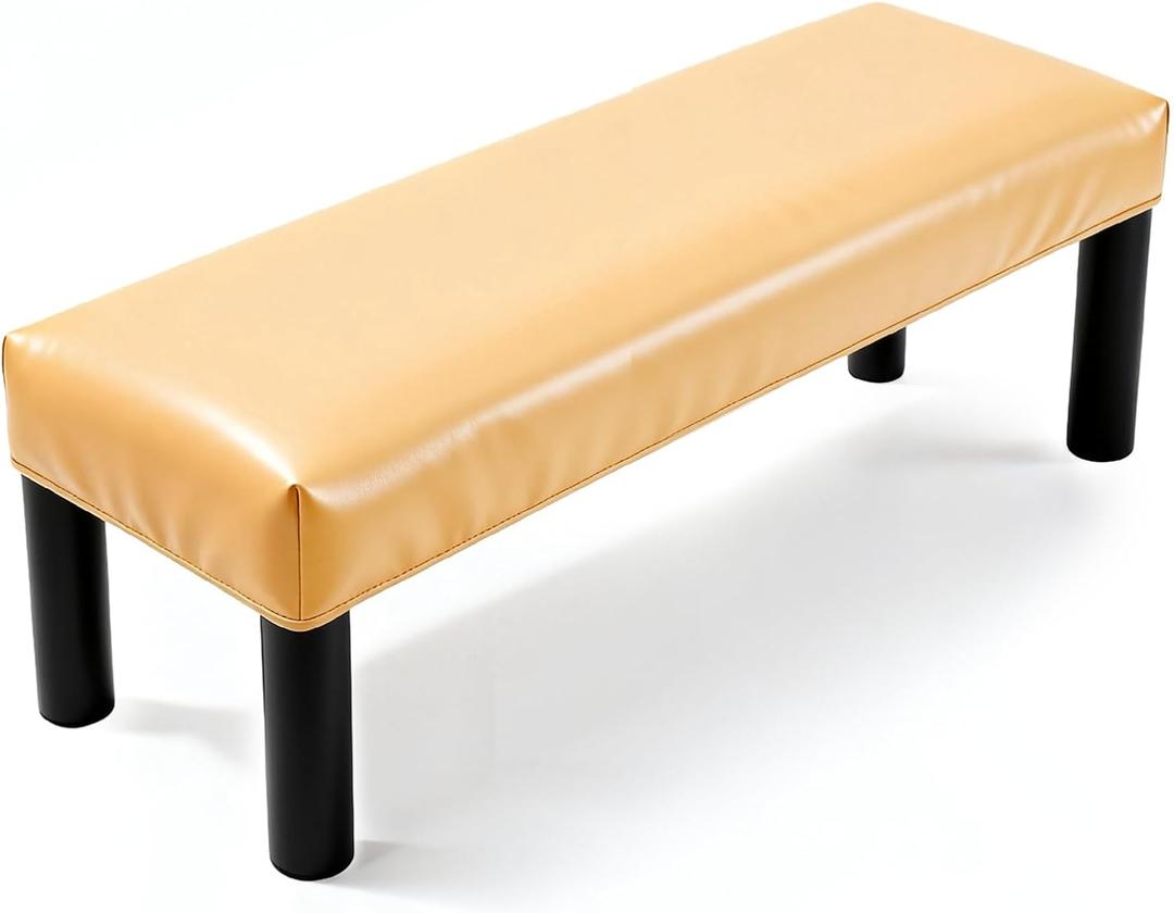 uxcell Waterproof Dining Bench Cover, Stretch PU Leather Rectangular Bench Seat Protector Slipcover 39.4"-47.2" for Piano Benches Kitchen Dining Room Chairs, Yellow