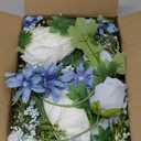 DearHouse 2Pcs Artificial Peony Flower Garland - Silk Peony Garland with Purple White Flowers for Wedding Party Table Decoration,6ft/Strand(White& Blue&Dark Blue)