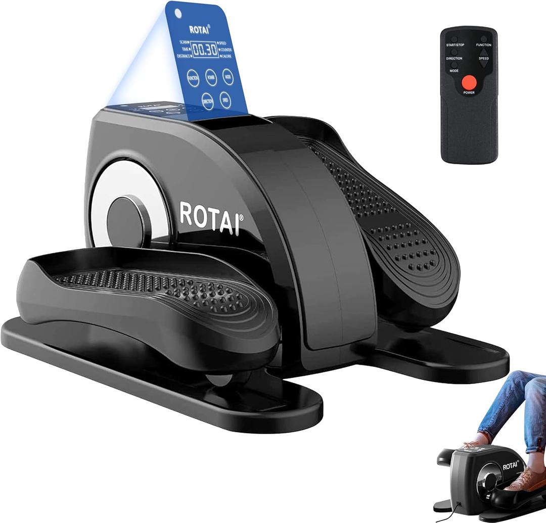 Under Desk Elliptical Machine for Seniors Rehab Electric Seated Leg Foot Pedal Exerciser Bike, Portable Trainer for Home & Office with Remote and LCD Monitor (Black)