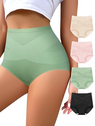 QUASTI Women's High Waisted Underwear Tummy Control Cotton Postpartum Panties Full Coverage Briefs 4 Pack(M) Multicolor