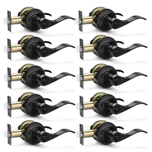 10 Pack Matte Black Door Handles Privacy Door Levers, Heavy Duty Bed and Bath Door Locks Interior Door Knobs, Reversible Keyless Wave Lever Door Handles