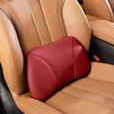 Genuine Leather Lumbar Support Pillow,Back Pain Relief Cushion,fits Tightly Around Waist,Real Cowhide,Memory Foam,fit Car Drive,Office Chair,Rest seat,Improve Posture,Portable,15.5''Lx 8.7''H