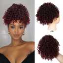 Red Curly Short Drawstring Ponytail Extension for Black Women Short Kinky Curly Burgundy Ponytail Drawstring Extension Synthetic Ombre Red Messy Bun Hair Piece Protective Style 10Inch(T1B/BUG)
