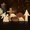 7 PCS Empty Tomb Easter Scene and Cross Decoration,Wooden Jesus Resurrection Tiered Tray Decor,Nativity Scene Figurines Decoration for Religious Home,Office,Tabletop