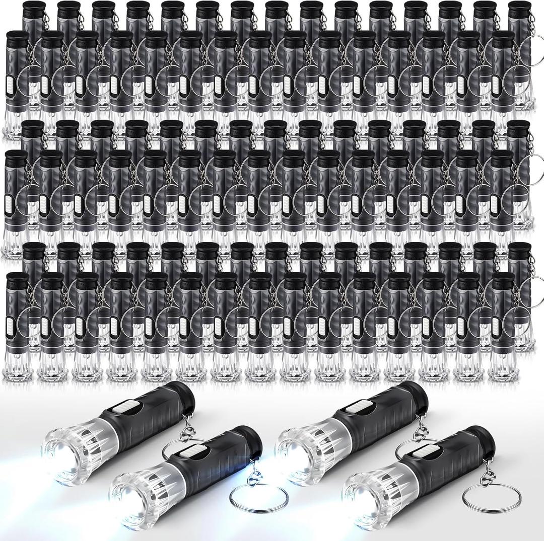 Jexine 150 Pcs Mini Flashlight Keychain, Assorted Colors Portable LED Flashlight, Handheld Plastic Keychain Flashlights, LED Key Chains for Halloween Hiking Camping Cycling Party Favor (Black)