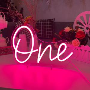 One Baby Birthday Neon Sign Table Number,Desk Lamp Night Light LED Neon Sign Custom Number Letter Sign Wedding Table Decorations Neon Light Bedroom Home Room Decor Christmas Party Pink USB 28.819.6CM