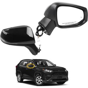 Dasbecan Right Passenger Side Mirror Assembly Compatible with 2019-2024 Toyota Rav4 Side View Midnight Black Metallic w/Power Heated Mirror Turn Signal BSD Replaces# 879100R271 8Pins