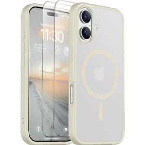 SPIDERCASE Designed for iPhone 17 Case, Magnetic Translucent with [2PCS Tempered Glass Screen Protector] [Military Grade Drop Protection] Anti-Fingerprint Phone Case for iPhone 17 6.3", Antique White