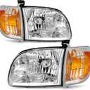 Headlight Assembly Compatible with 2000-2004 Toyota Tundra Double Cab Only & 2000-2004 Toyota Sequoia Headlamp with Turn Signals L & R Bulbs Not Included