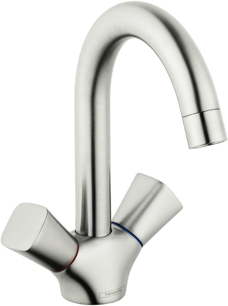 hansgrohe Logis Modern Low Flow Water Saving 2-Handle 1 9-inch Tall Bathroom Sink Faucet in Brushed Nickel, 71222821