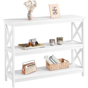 Yaheetech Console Table with 3 Storage Shelves, Entryway Table Sofa Side Table Narrow Long Bookshelf for Hallway Living Room, Accent Furniture, White