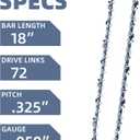 4 Pack 18 Inch Chainsaw Chain Fit Husqvarna .325" Pitch .050" Gauge 72 Drive Links Fits Husqvarna 440, 435, 545, 345, 350, 51, Poulan 4620, ECHO CS-400-591094872, 20lpx072g, H72 and More