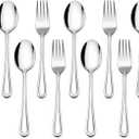 E-far 12-Piece Toddler Silverware, Stainless Steel Kids Utensils Forks and Spoons, Children Safe Metal Cutlery Set for Self Feeding, Mirror Polished & Dishwasher Safe, 6 Forks & 6 Spoons