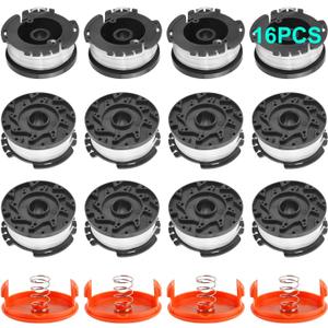 16 Pack Weed Eater String Compatible with Black+Decker, AF-100 0.065" Weed Wacker String Refill 240ft Automatic Feed String Trimmer Replacement Spool Line for Black&Decker(12 Spool+4 Cap+4 Spring)