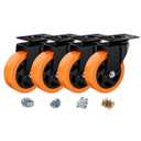 4 Inch Caster Wheels, Casters Set of 4 Heavy Duty, Orange Polyurethane (PU) Casters, Industrial Swivel Top Plate Castor Wheels for Workbench/Furniture/Cart (Pack of 4)