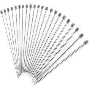 LEMESO 22Pcs/11 Pairs Stainless Steel Knitting Needles Set, Colored Straight Single Pointed Metal Knitting Needles, 11 Sizes from 2.0mm-6.5mm, 13.7 Inches Length for Handmade DIY Knitting (35cm)