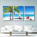 Pormipone 3 Pcs Summer Beach Wall Art Decor, Coconut Tree Canvas Painting Posters,Seaside Starfish Shells Hawaii Pictures for Living Room Bedroom Home Decoration 12 * 18(Poster No Frame)