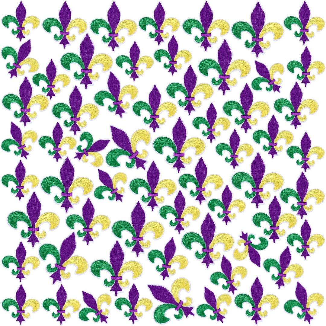 Lyrow 100 Pcs Mardi Gras Iron on Patches Mardi Gras Fleur De Lis Embroidered Sew Applique Iron on Patches DIY Crafts for Clothing Jacket Jeans Pants Dress Backpack Hat Decorations