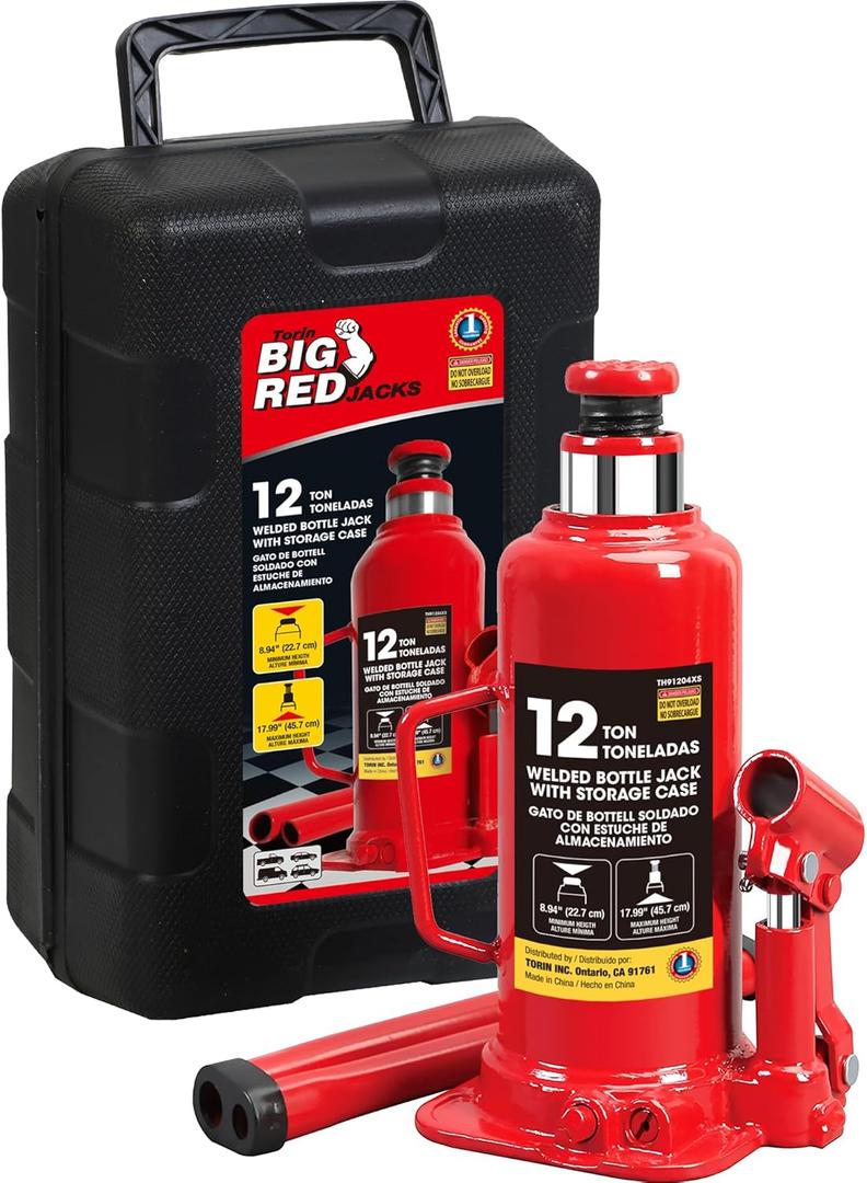 Big RED T91213 Torin Hydraulic Bottle Jack with Carrying Case, 12 Ton (24,000 lb) Capacity
