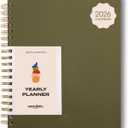 Anecdote Planner 2026 (8.5" x 10") Daily Planner Weekly Monthly Planner - 52 Weeks w/Library Buckram Cover, Brass Spiral - A4 Size Bleed-Resistant Paper  Olive Green