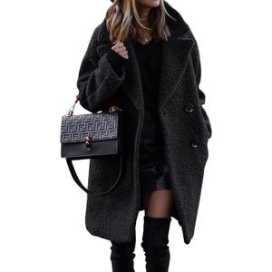 BTFBM Women 2025 Winter Faux Fur Coats Lapel Long Sleeve Fuzzy Fleece Outerwear Button Down Sherpa Jackets Fall Outfits (Large, Black)