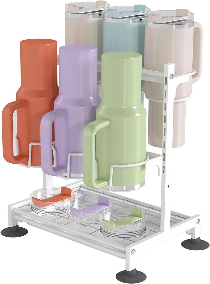 Water Bottle Organizer Holder for 40 Oz 30 Oz,Cup Organizer for Kitchen Cabinets,Adjustable Height Tumbler Organizer,Cup Accessory Storage Rack (white)