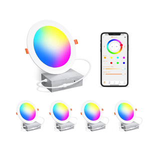 Smart Recessed Lighting 4 Inch RGBCW Color Changing 12W LED Recessed Ceiling Light with Junction Box,2700 K-6000K,1080LM Canless Downlight Compatible with Alexa,Dimmable by Bluetooth Control (4 Pack)