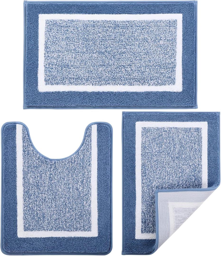 Bathroom Rugs Sets 3 Piece with U-Shaped Contour Toilet Mat Shower Rugs Absorbent Microfiber Plush Bath Mats Non Slip Bath Rugs Shaggy Floor Mats Machine Washable